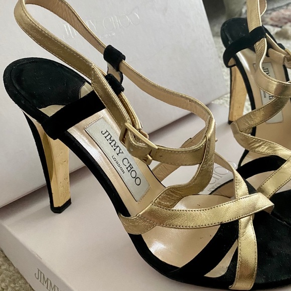 Jimmy Choo Black and Gold Strappy Heel - Picture 4 of 9